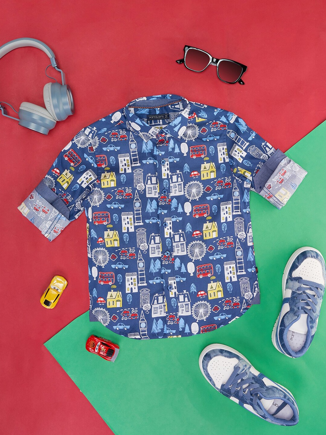 

Pantaloons Junior Boys Graphic Printed Cotton Casual Shirt, Navy blue