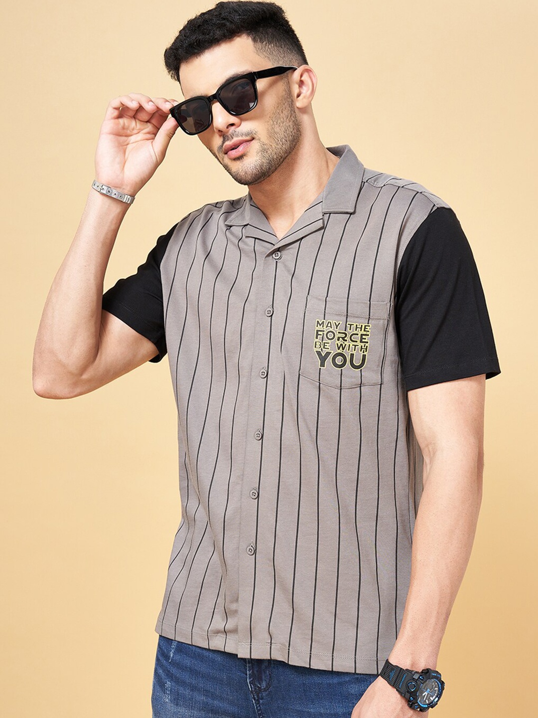 

SF JEANS by Pantaloons Slim Fit Opaque Striped Cotton Casual Shirt, Grey