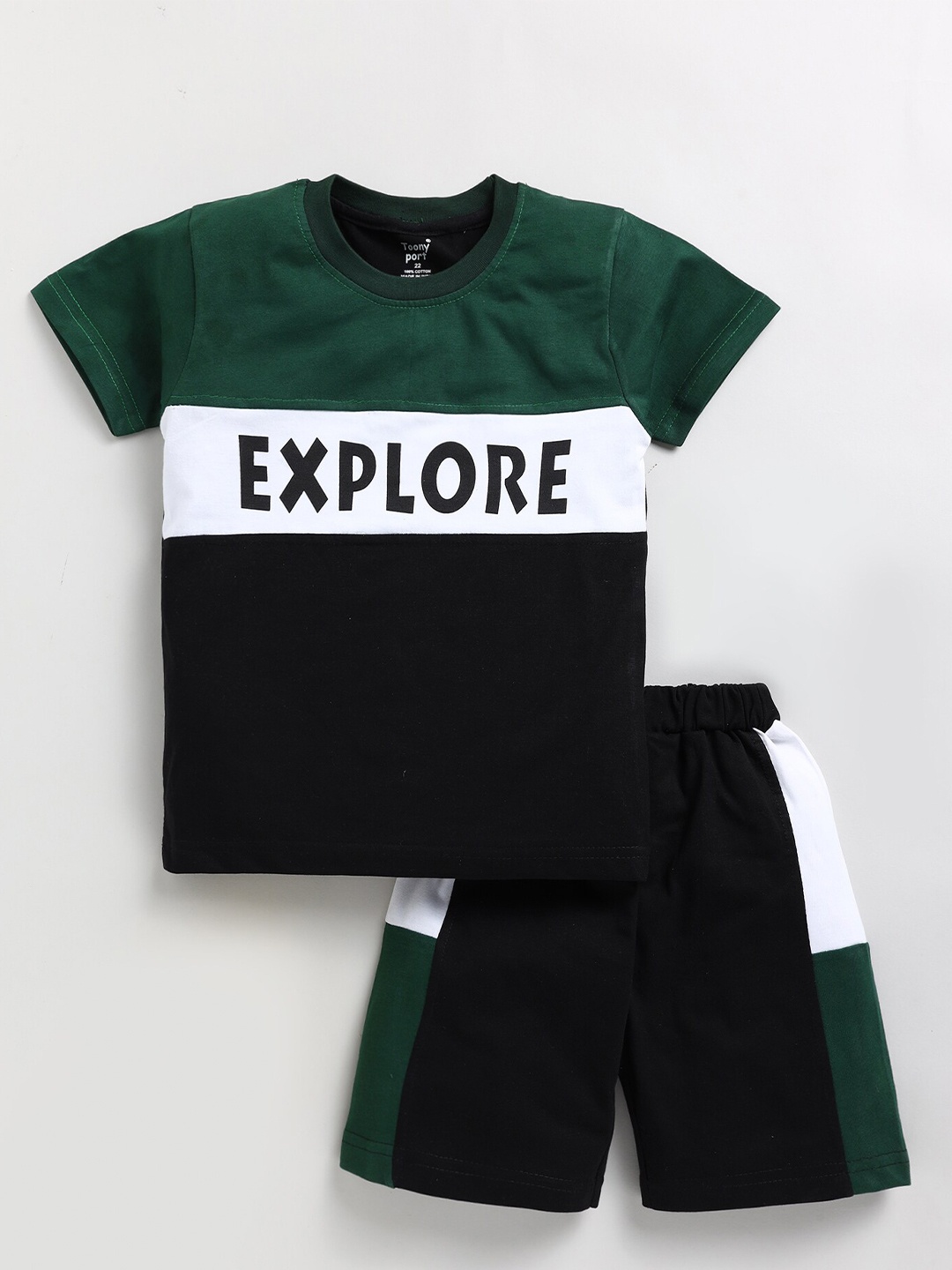 

Toonyport Boys Printed Pure Cotton T-shirt with Shorts, Black
