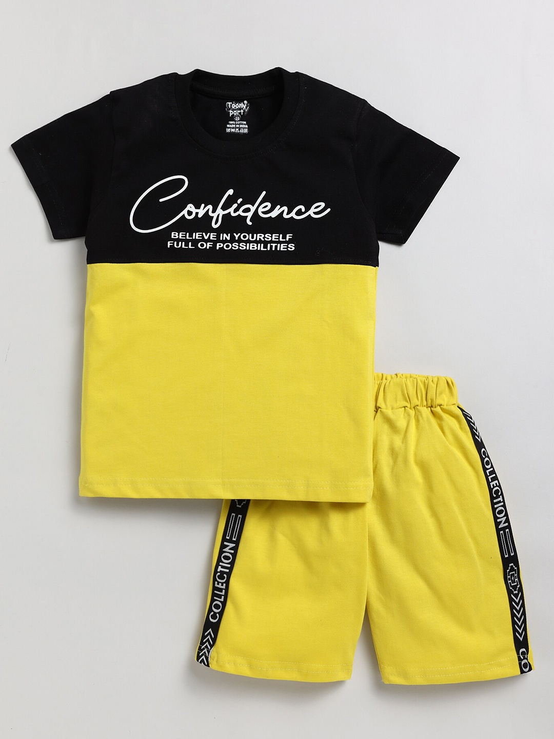 

Toonyport Boys Typography Printed Pure Cotton T-shirt with Shorts, Yellow
