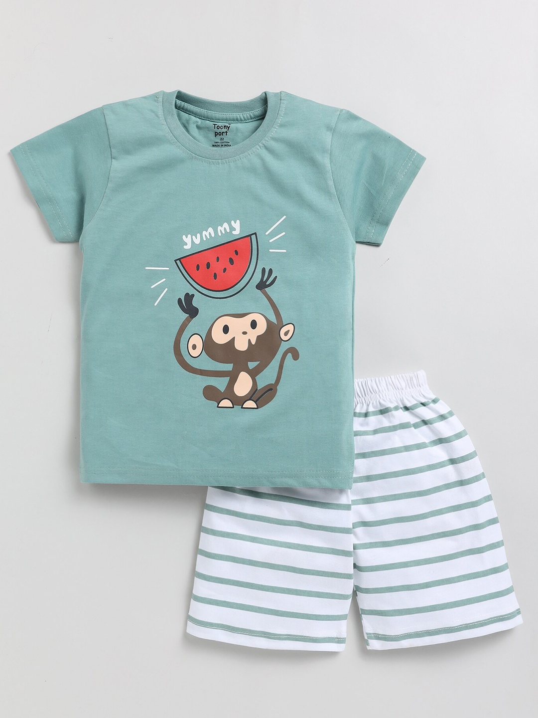 

Toonyport Boys Graphic Printed Pure Cotton T-shirt with Shorts, Green