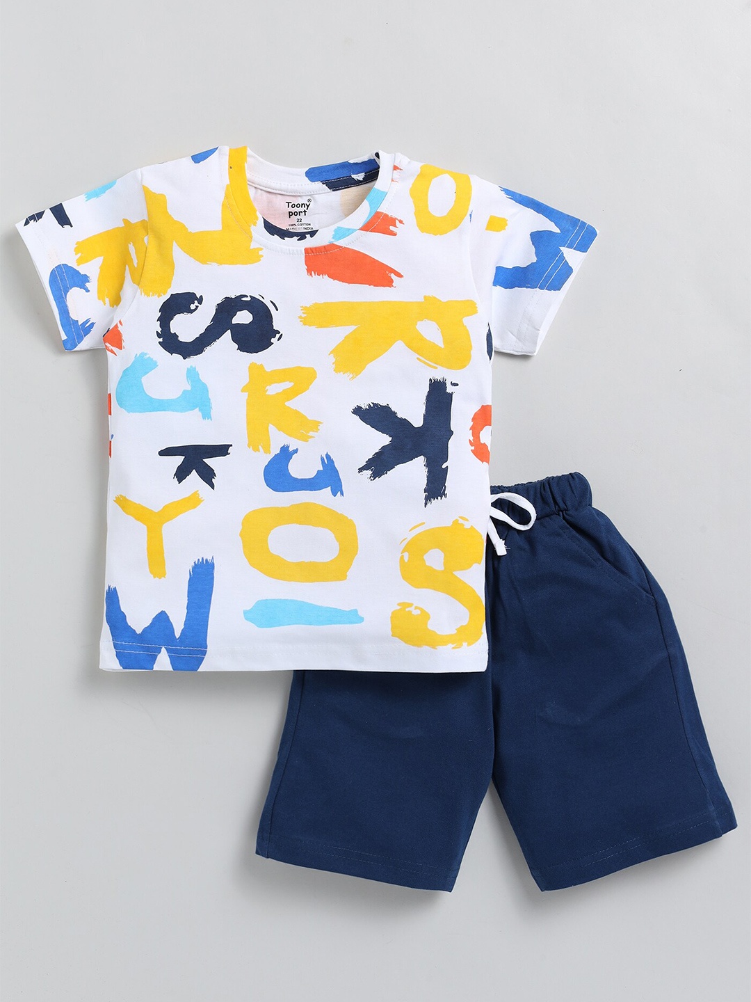 

Toonyport Boys Typography Printed Pure Cotton T-shirt With Shorts, White