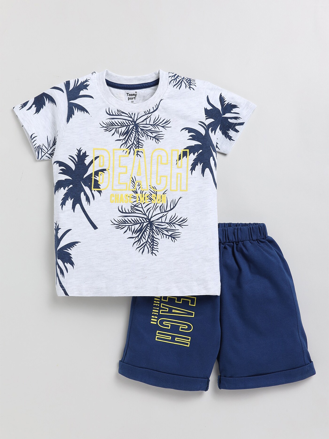 

Toonyport Boys Tropical Printed Pure Cotton T-shirt with Shorts, Grey