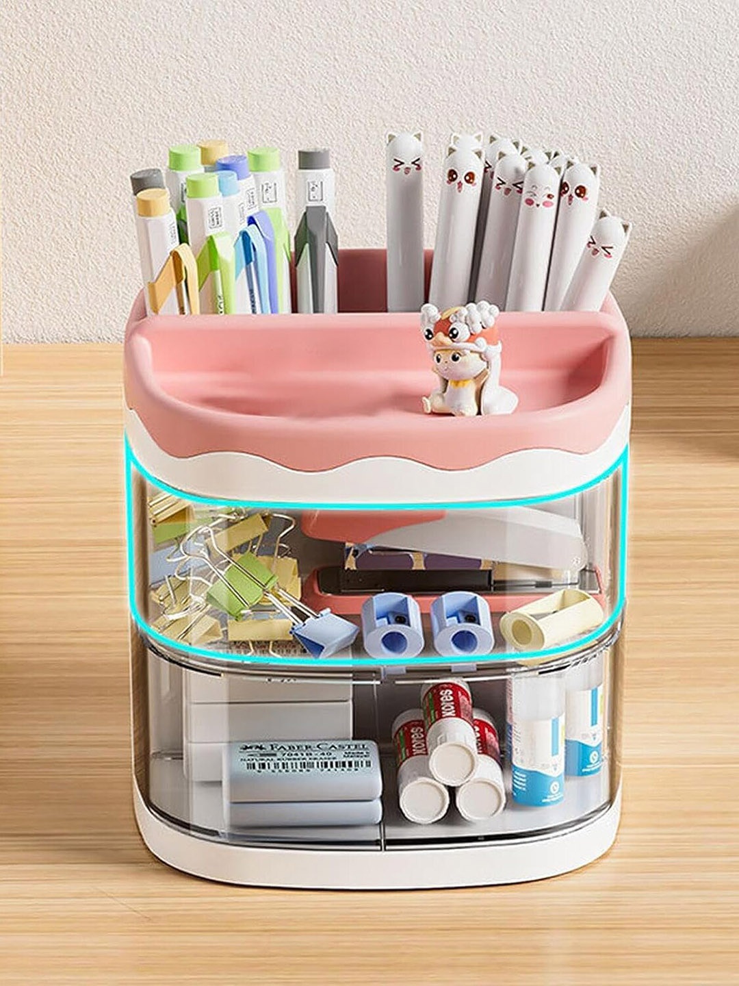 

HOUSE OF QUIRK Pink & Transparent Pen Holder & Desk Organiser