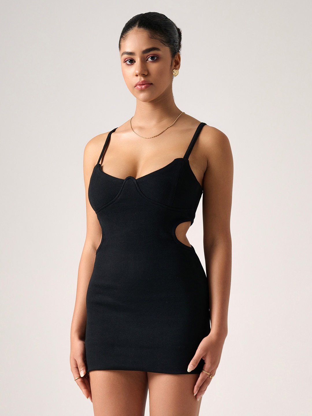 

Outcast Shoulder Strap Cut-Outs Bodycon Mini Dress, Black