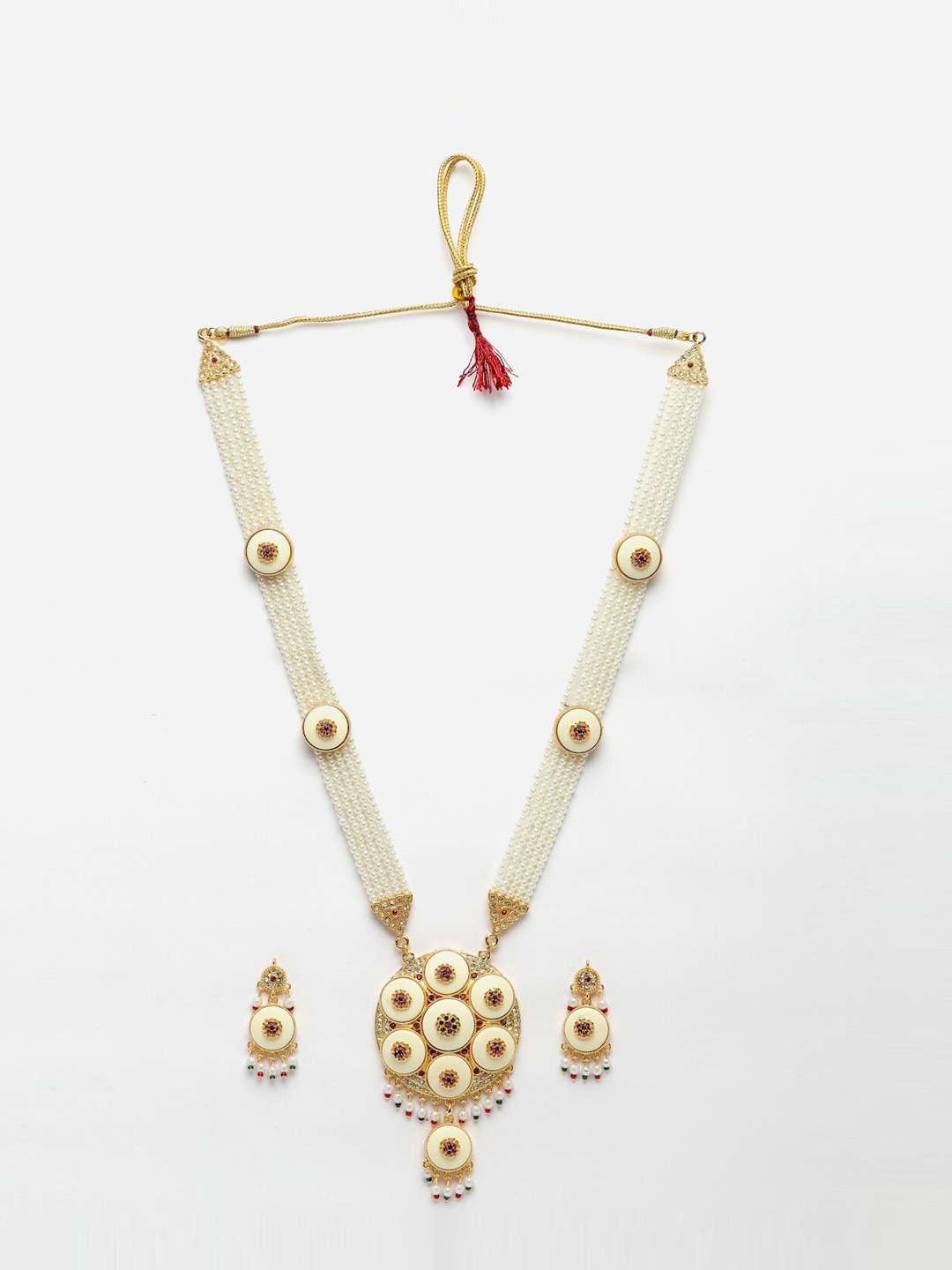 

Anouk Gold-Plated Meenakari Kundan-Studded & Beaded Necklace & Earrings