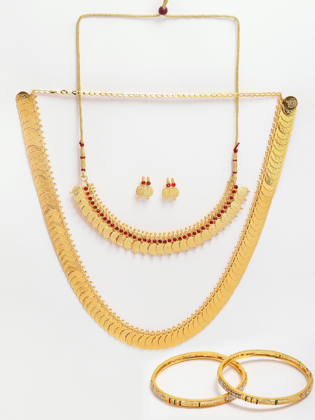 

Anouk Gold-Plated Stone-Studded Temple Necklace Jewellery Set, Red