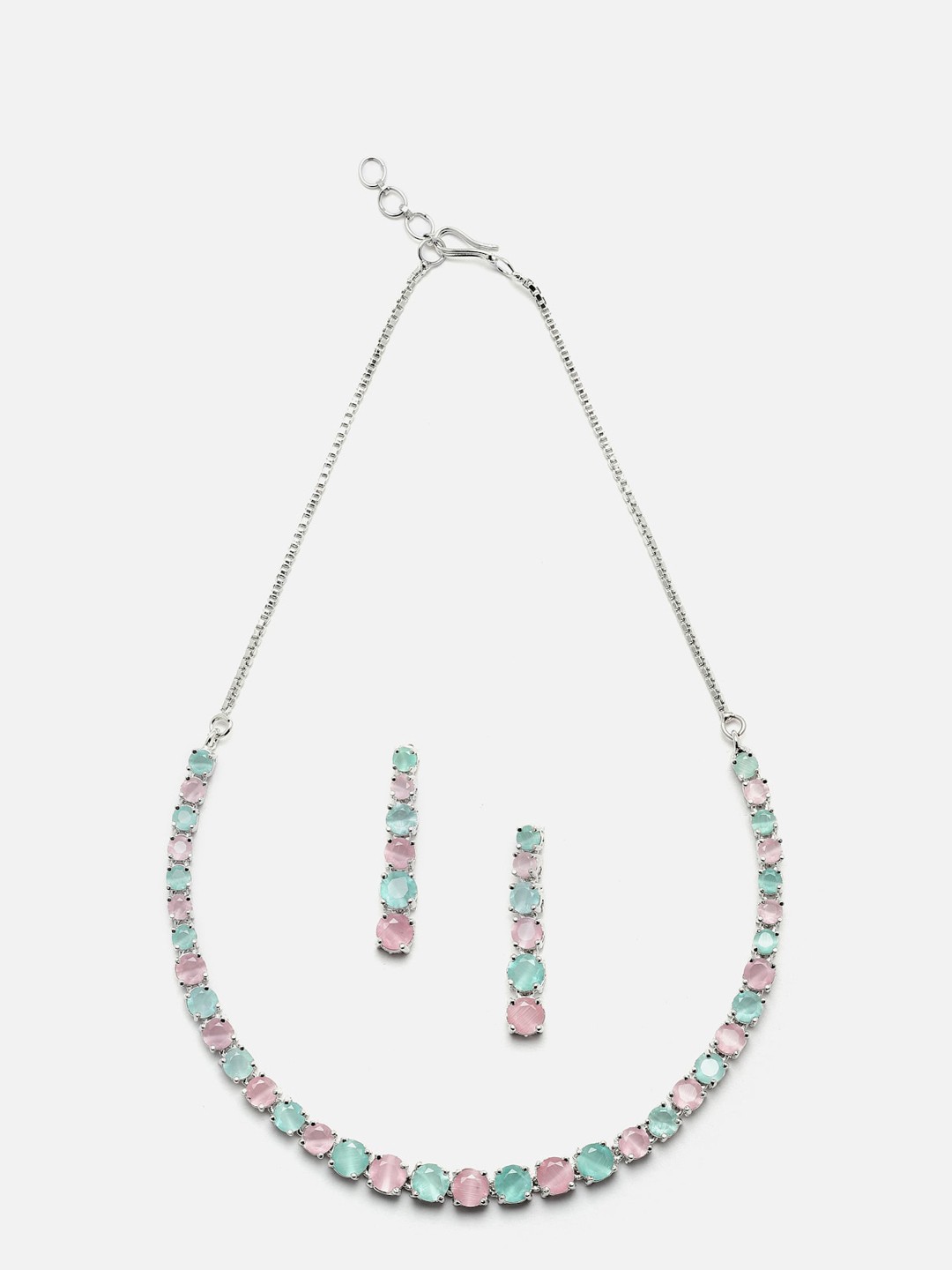 

Anouk Rhodium-Plated American Diamond-Studded Jewellery Set, Silver