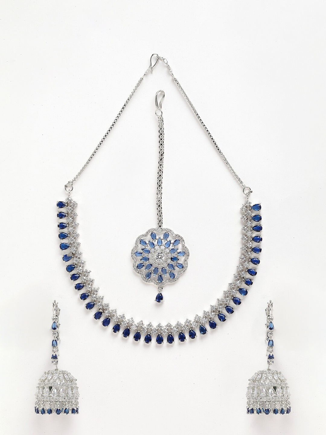 

Anouk Silver-Plated AD-Studded Necklace & Earrings With Maang Tikka
