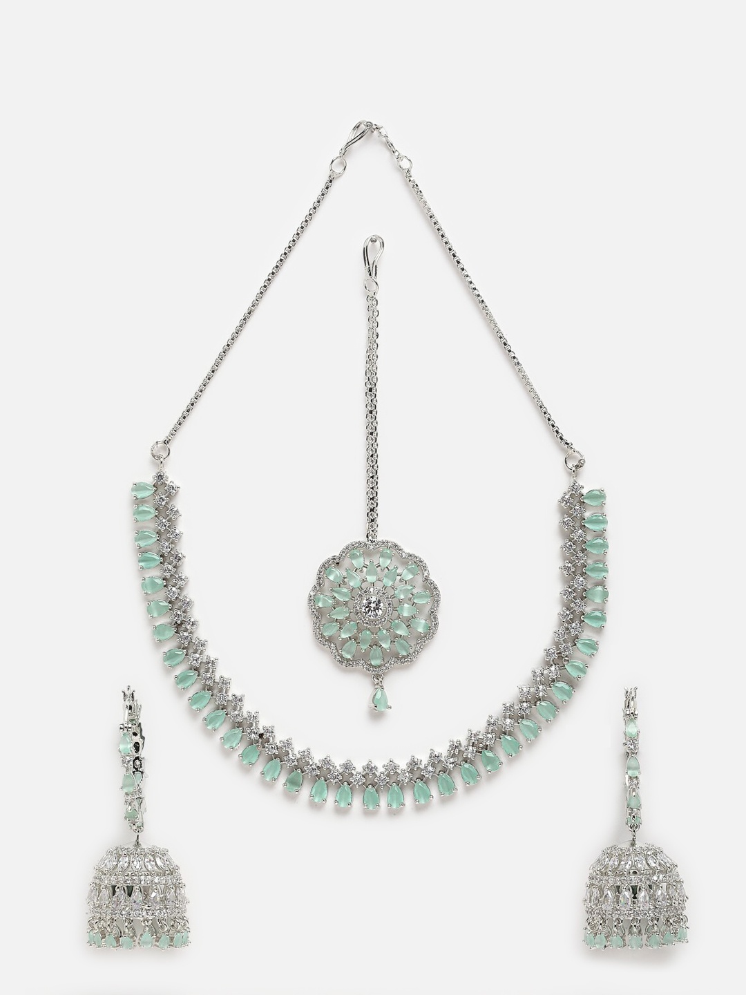 

Anouk Silver-Plated AD-Studded Necklace & Earrings With Maang Tikka