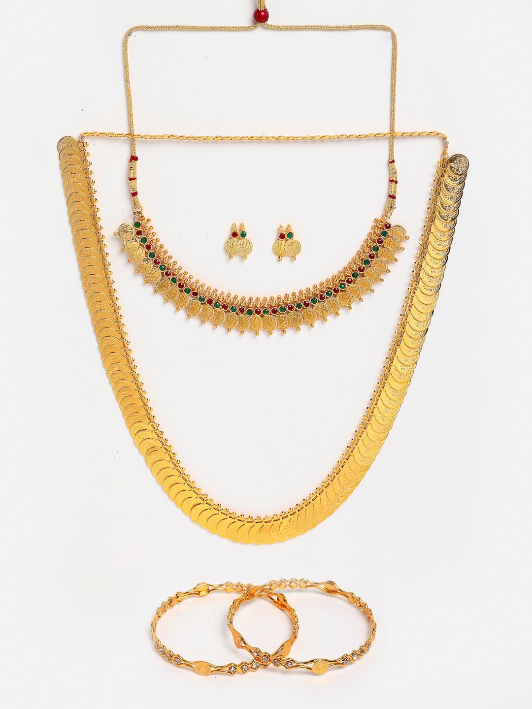 

Anouk Gold-Plated Stone-Studded Temple Coin Jewellery Set With Bangles