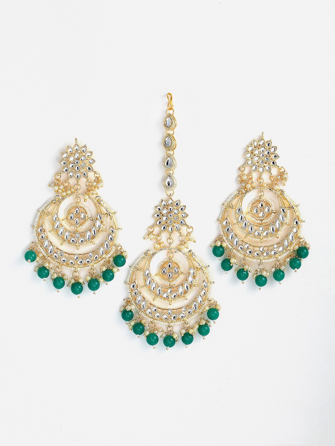 

Anouk Gold-Plated Stone Studded Maang Tika & Earrings