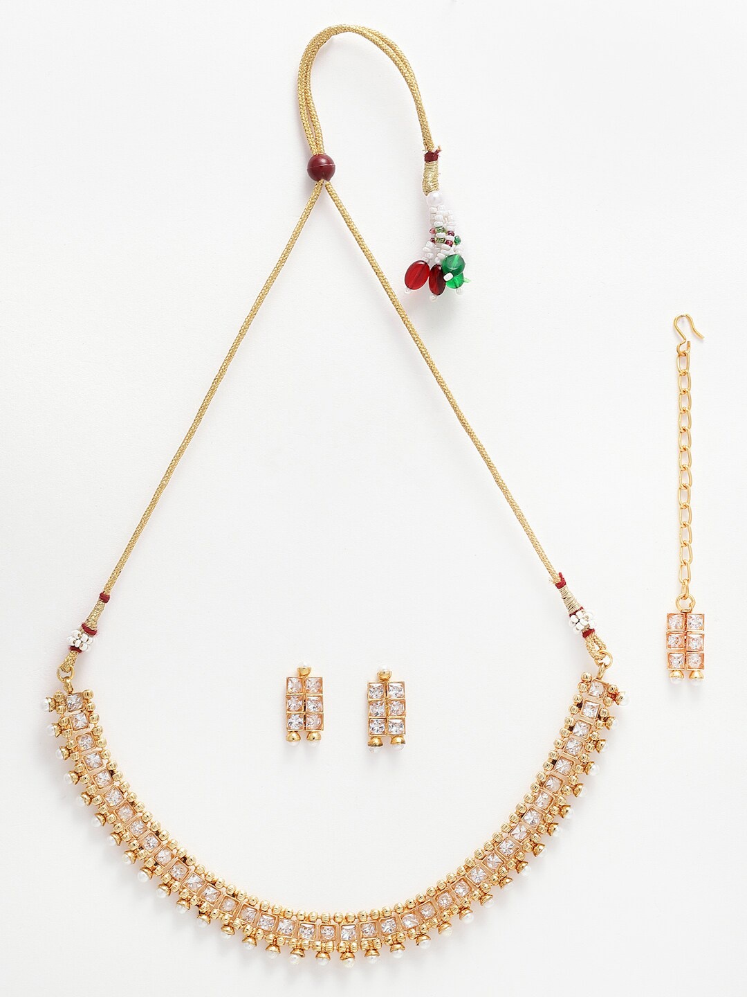 

Anouk Gold-Plated Stone Studded Necklace & Earrings With Maang Tika