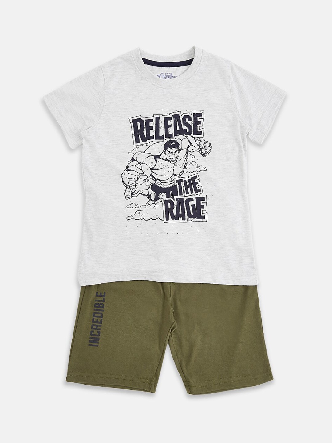 

Pantaloons Junior Boys Hulk Printed T-shirt With Shorts, Grey melange