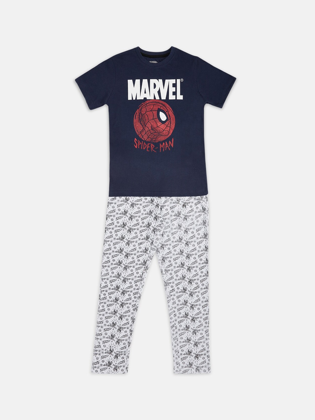 

Pantaloons Junior Kids Marvel Printed Pure Cotton Night Suit, Navy blue