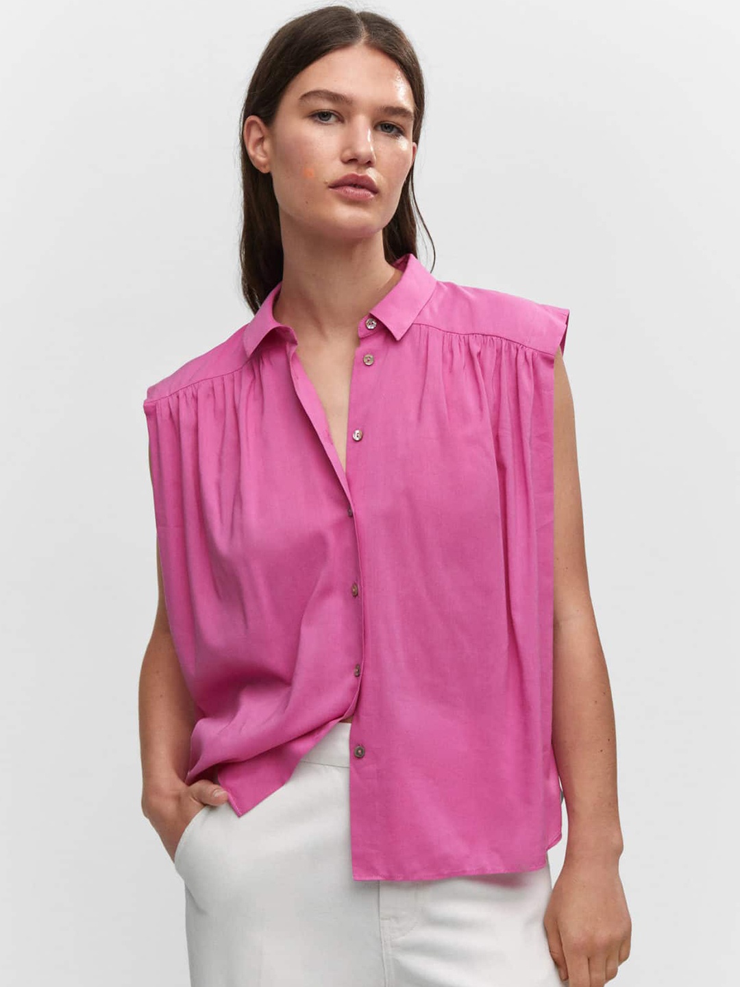 

MANGO Extended Sleeves Shirt Style Top, Pink