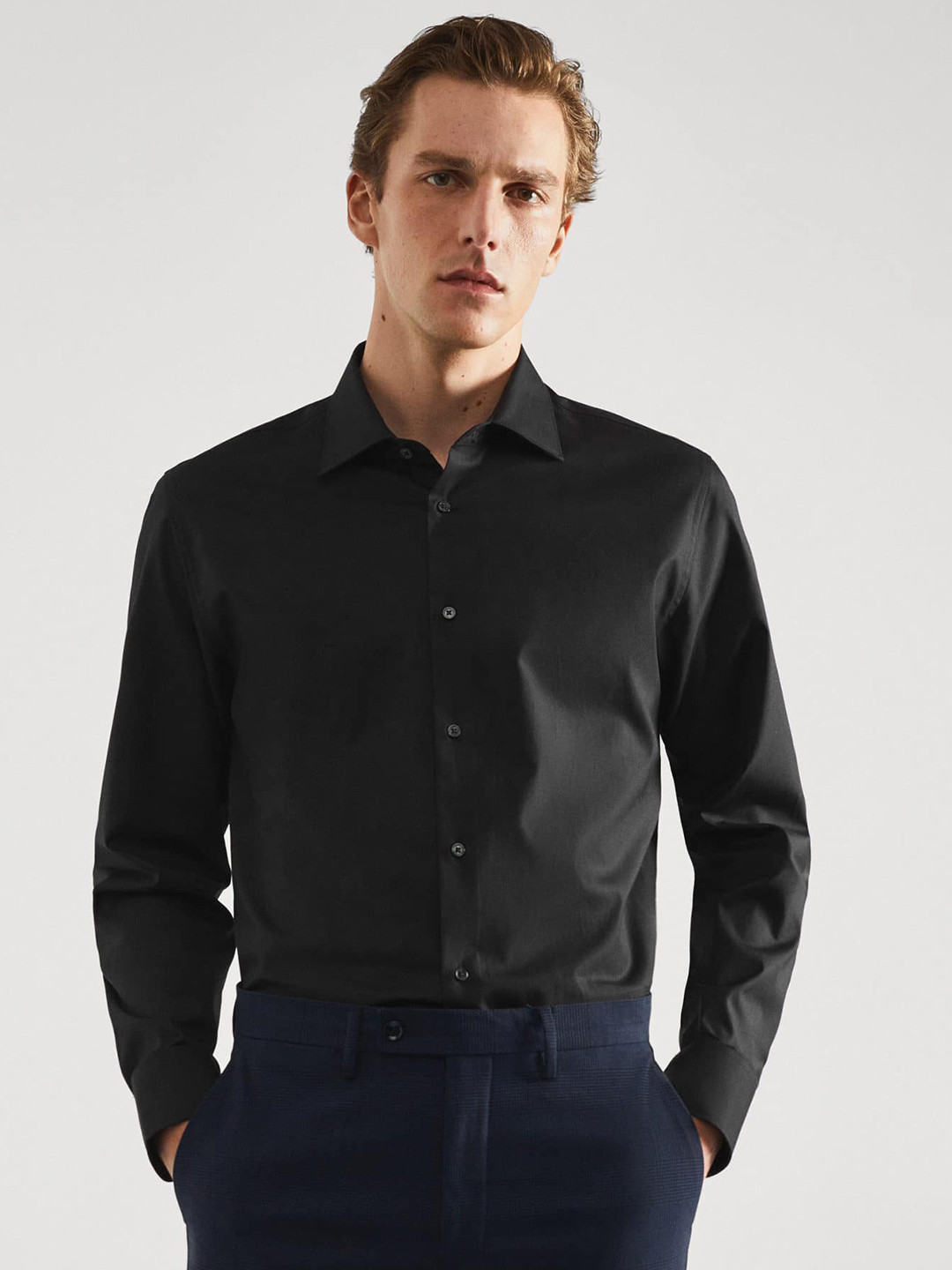 

MANGO MAN Slim Fit Pure Cotton Formal Shirt, Black