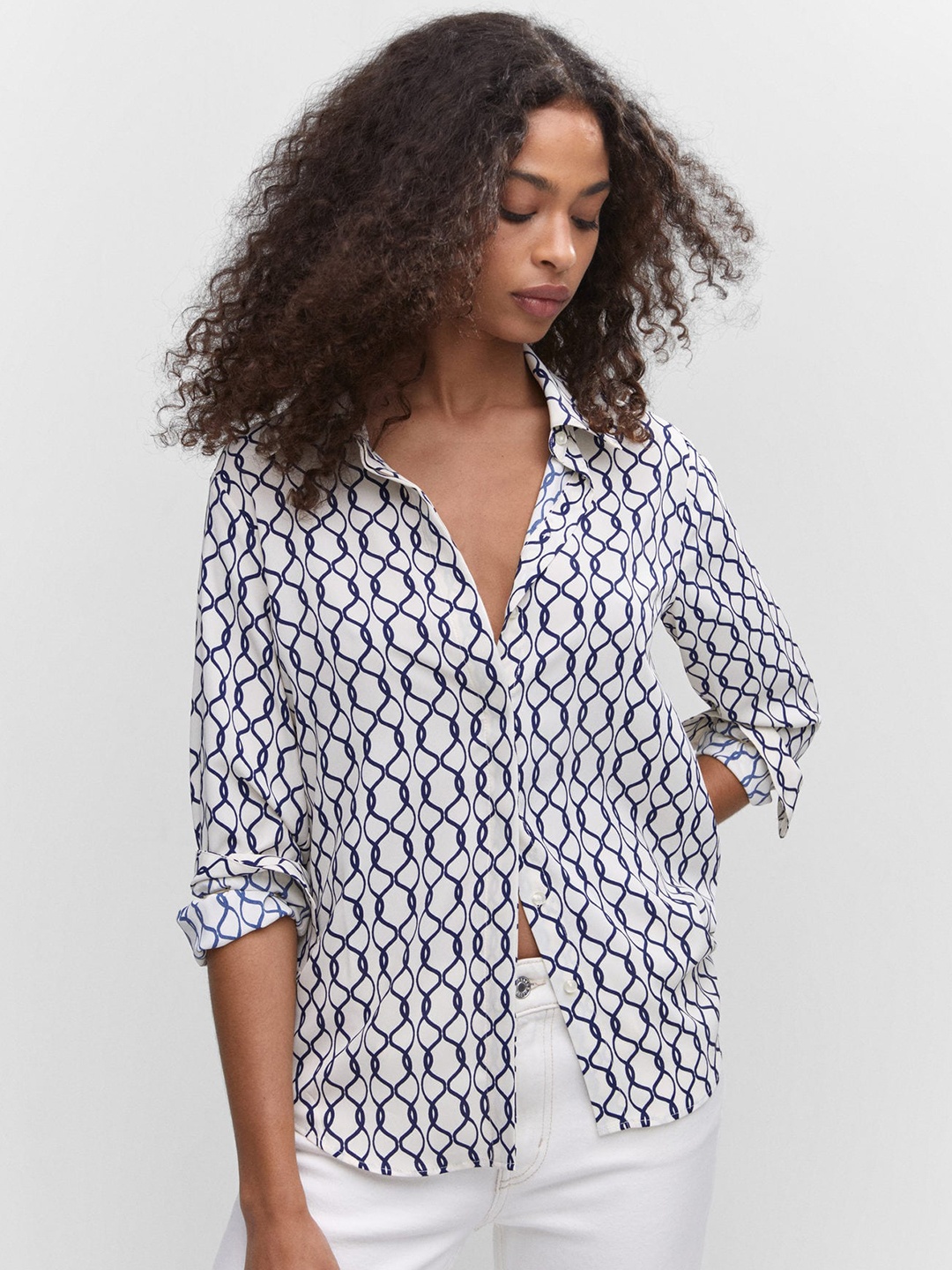 

MANGO Printed Casual Shirt, White