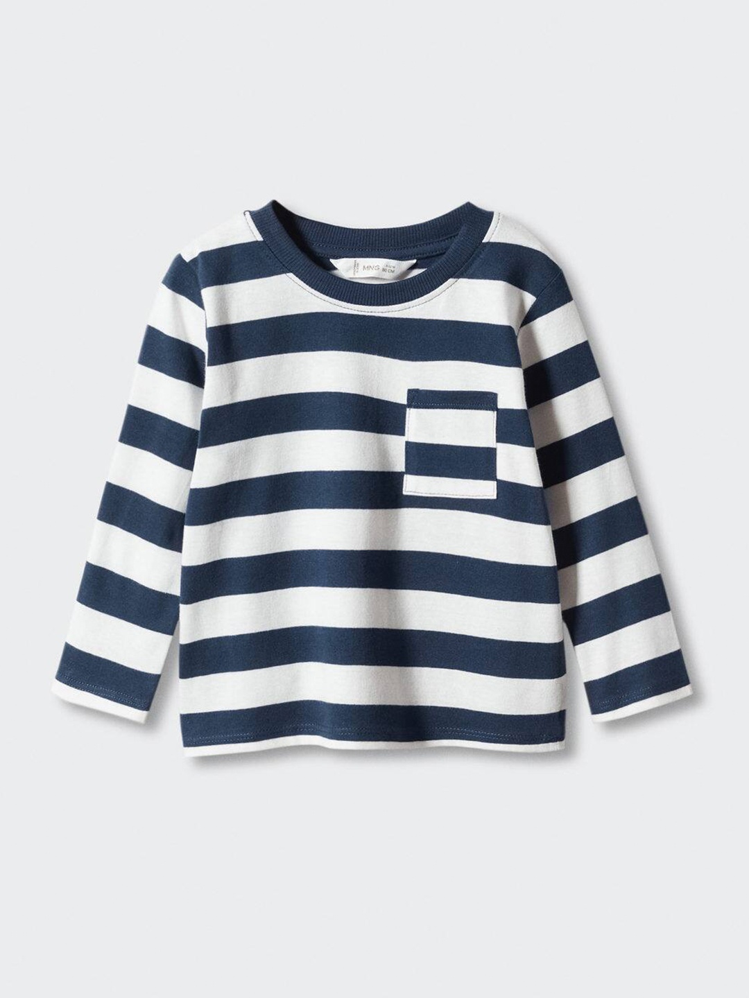 

Mango Kids Boys Striped Pure Cotton Patch Pocket T-shirt, Navy blue