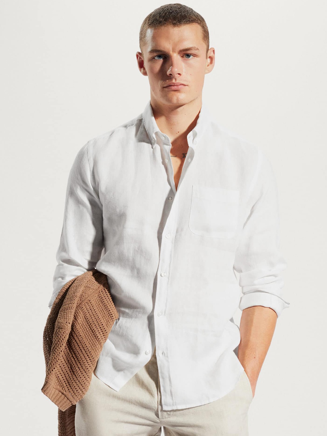 

MANGO MAN Slim Fit Pure Linen Shirt, White