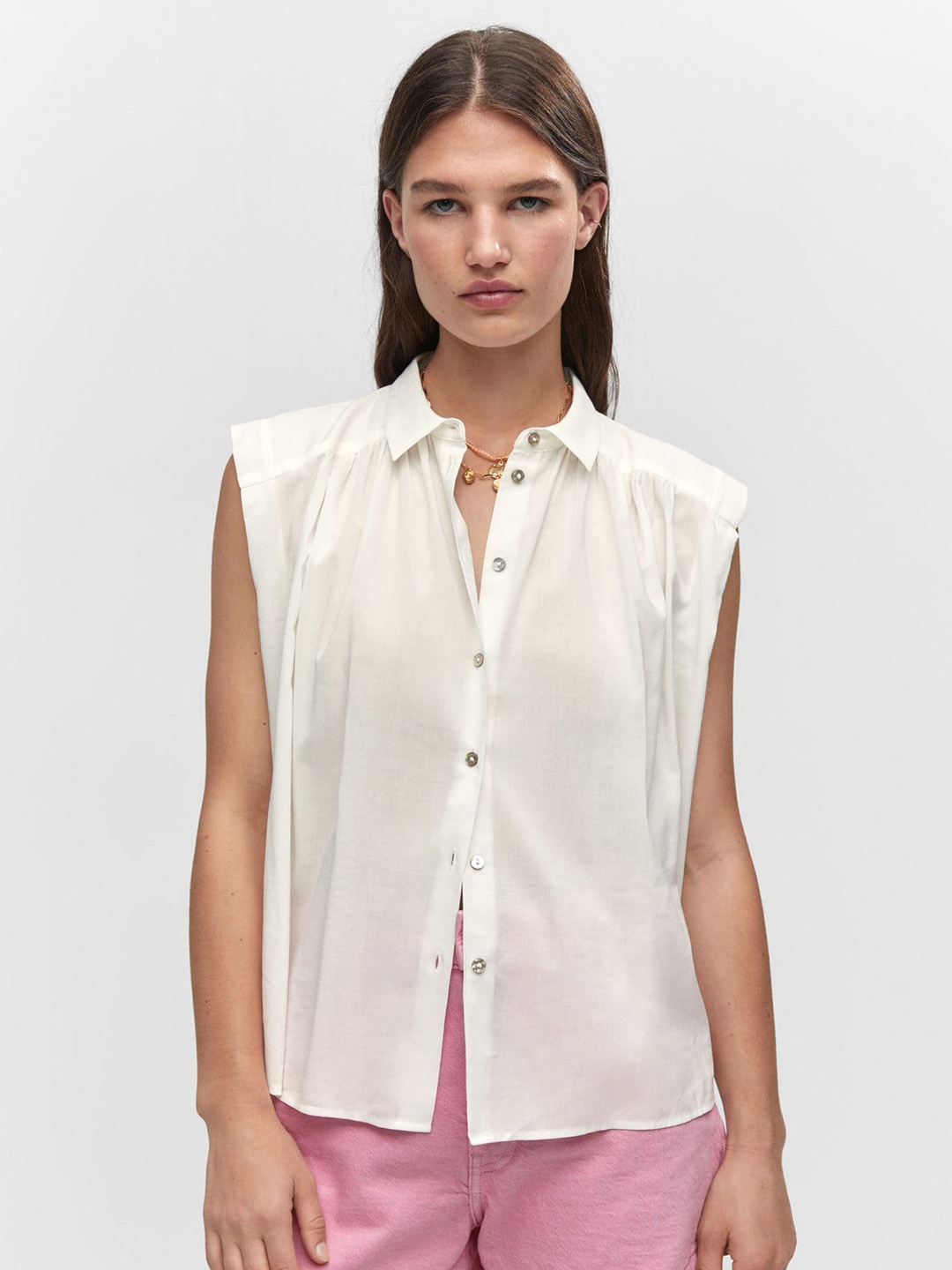 

MANGO Sleeveless Casual Shirt, White