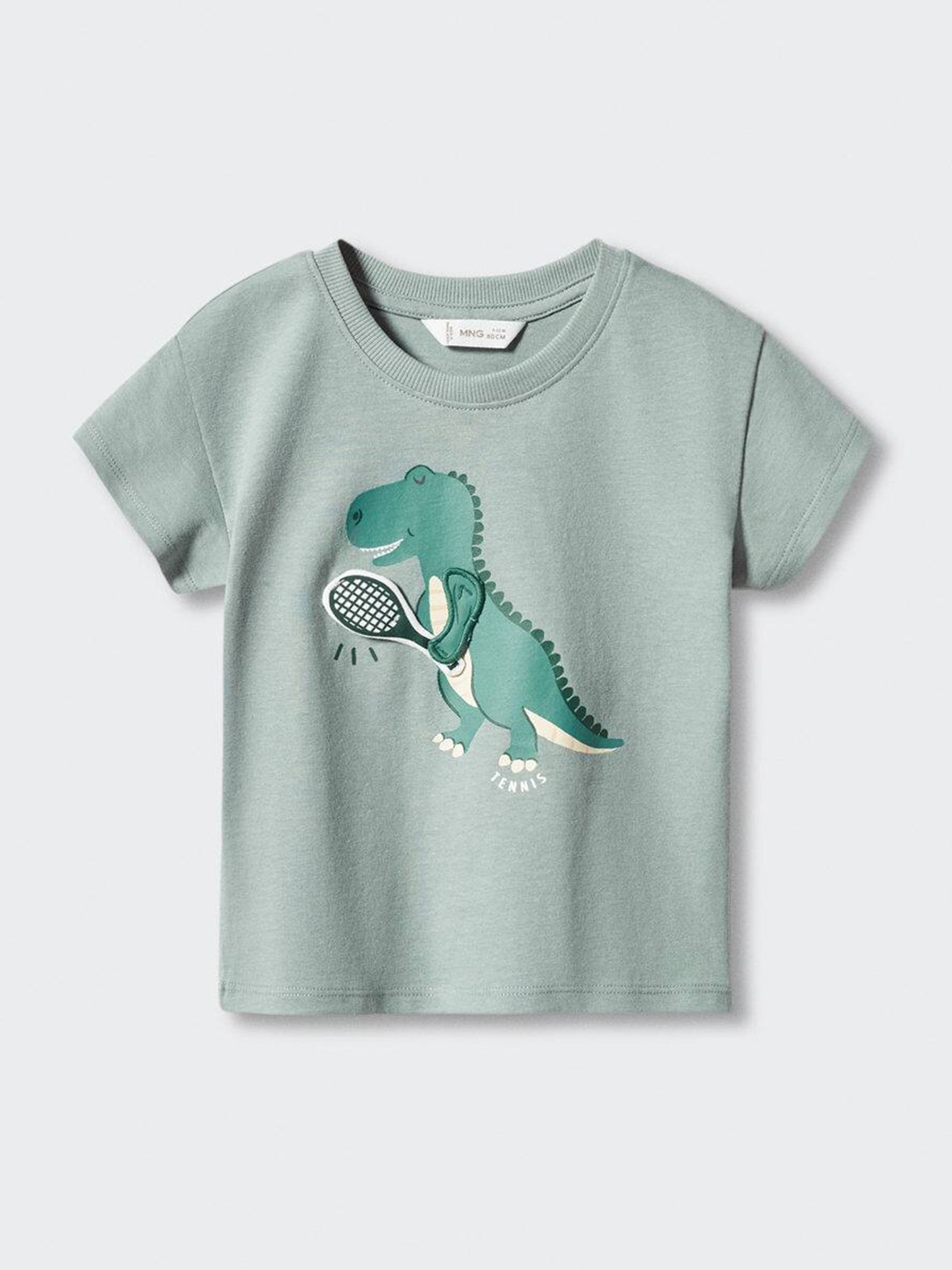 

Mango Kids Boys Graphic Printed Pure Cotton T-shirt with Applique, Green