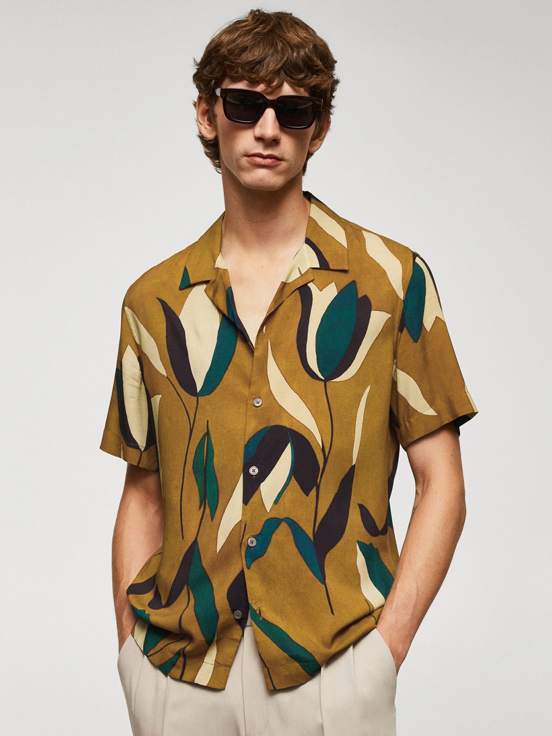 

MANGO MAN Floral Print Casual Shirt, Mustard