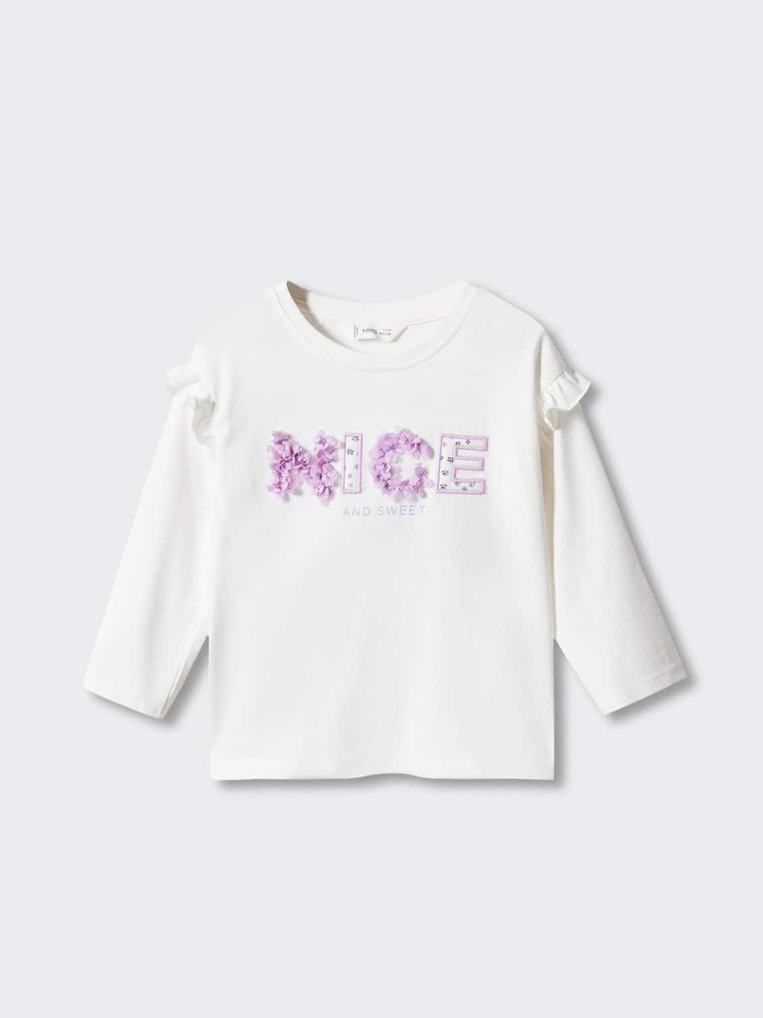 

Mango Kids Girls Pure Cotton Typography Embroidered Ruffle Detail Top, White