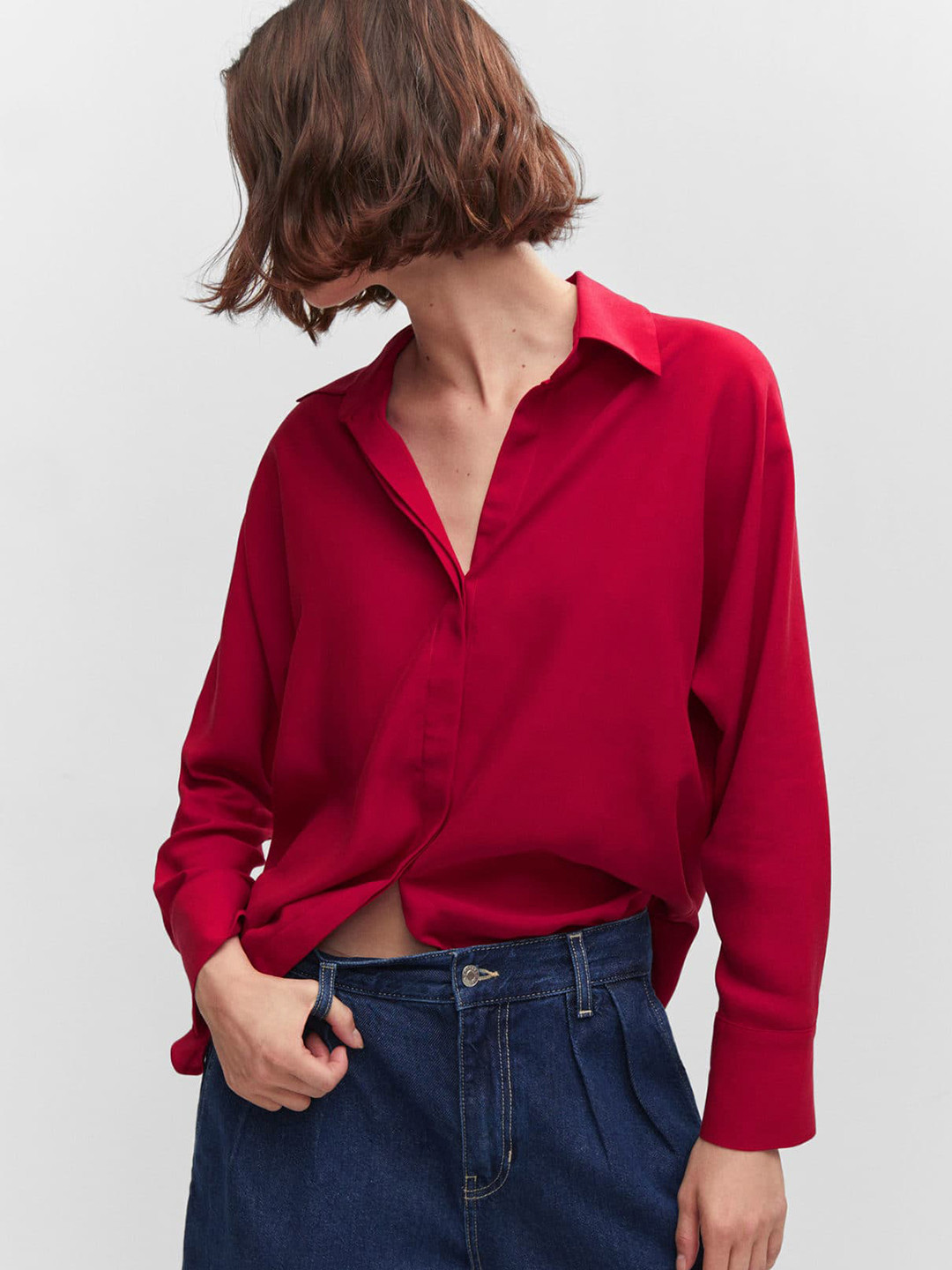 

MANGO Extended Sleeves Casual Shirt, Red