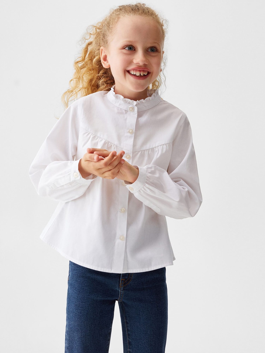 

Mango Kids Girls Pleated Detail Pure Cotton Casual Shirt, White