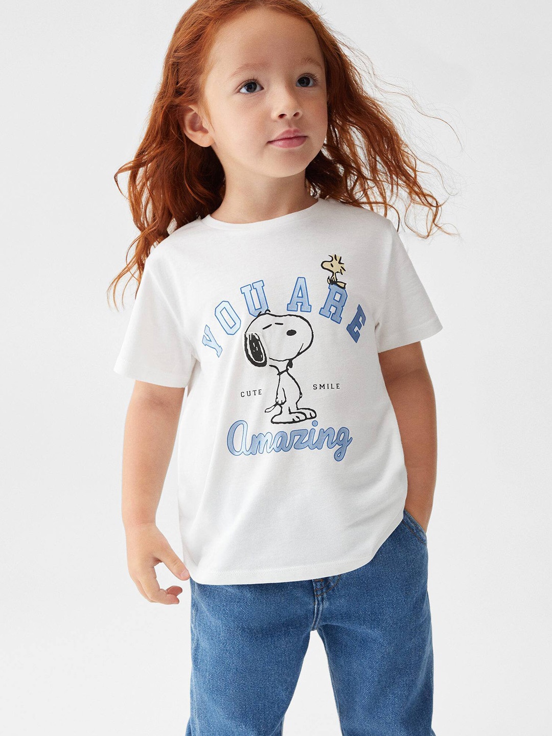 

Mango Kids Girls Pure Cotton Snoopy & Typography Printed T-shirt, White