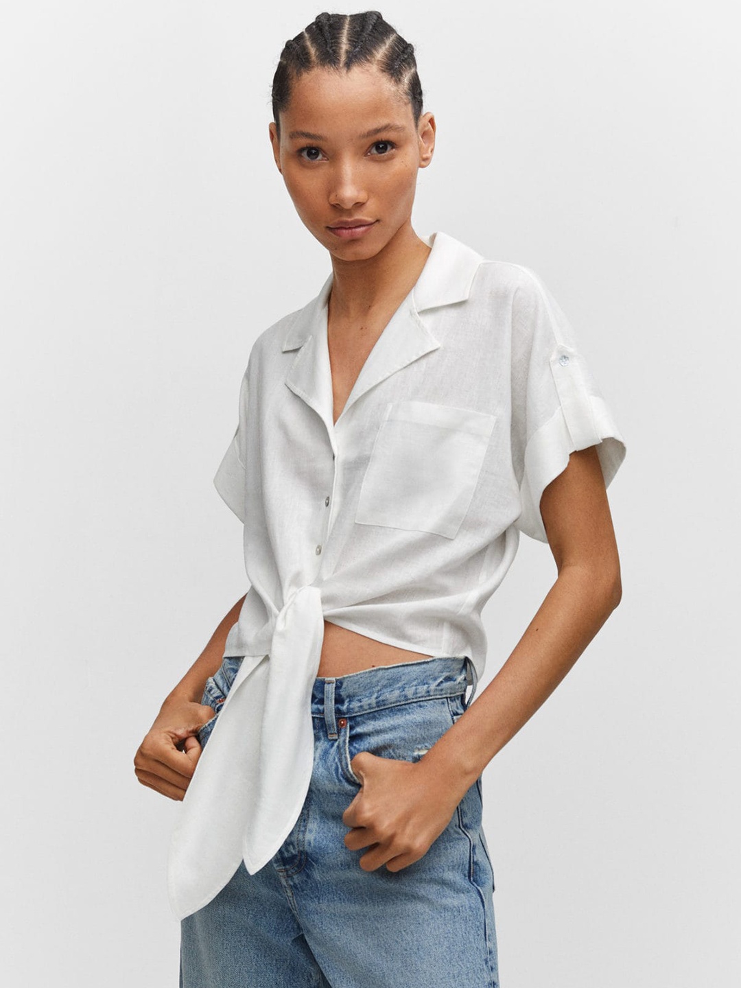 

MANGO Women Knotted Oversized Casual Shirt, White