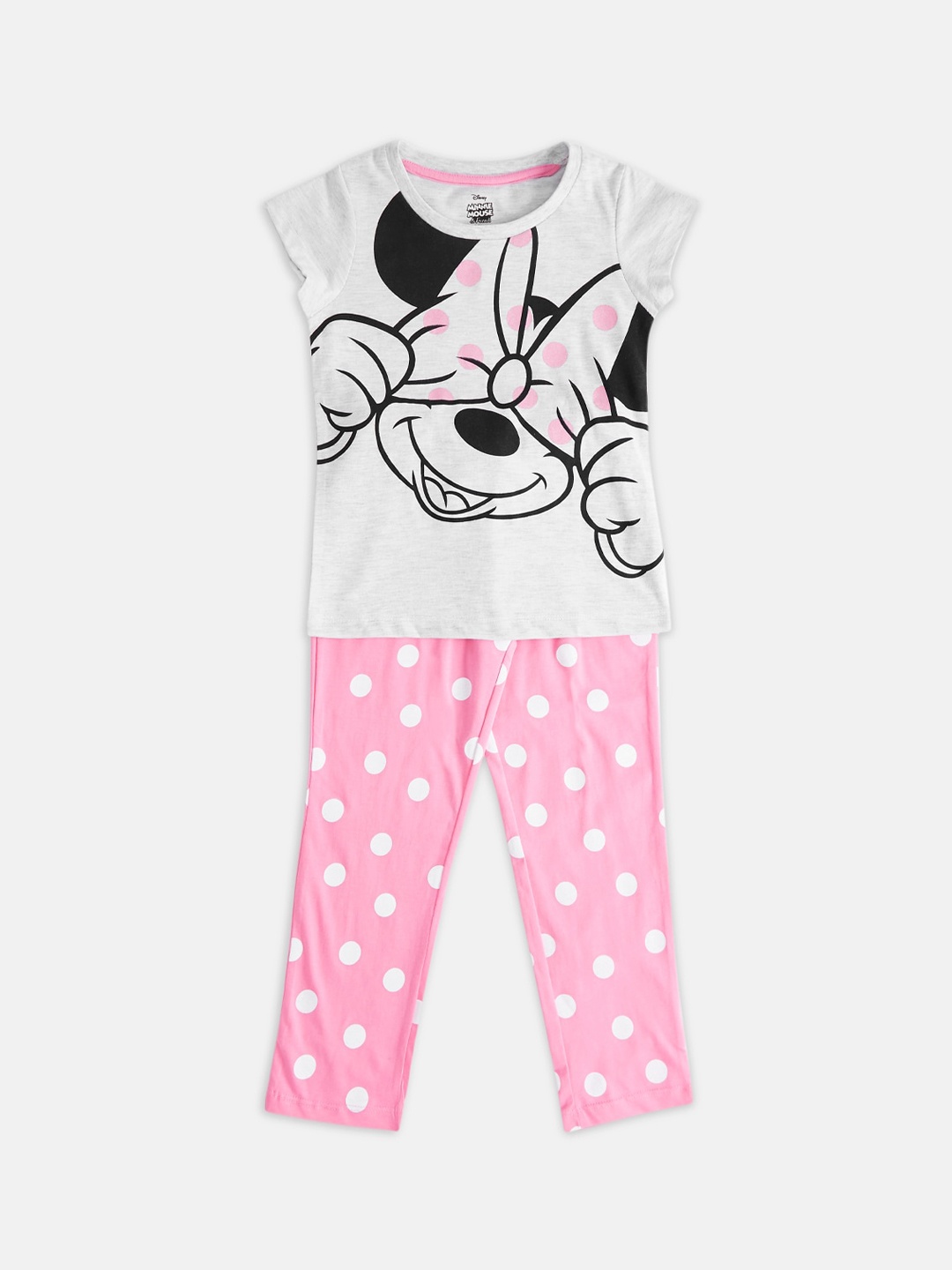 

Pantaloons Junior Girls Minnie Mouse Graphic Printed Round Neck Pure Cotton Night suit, Pink