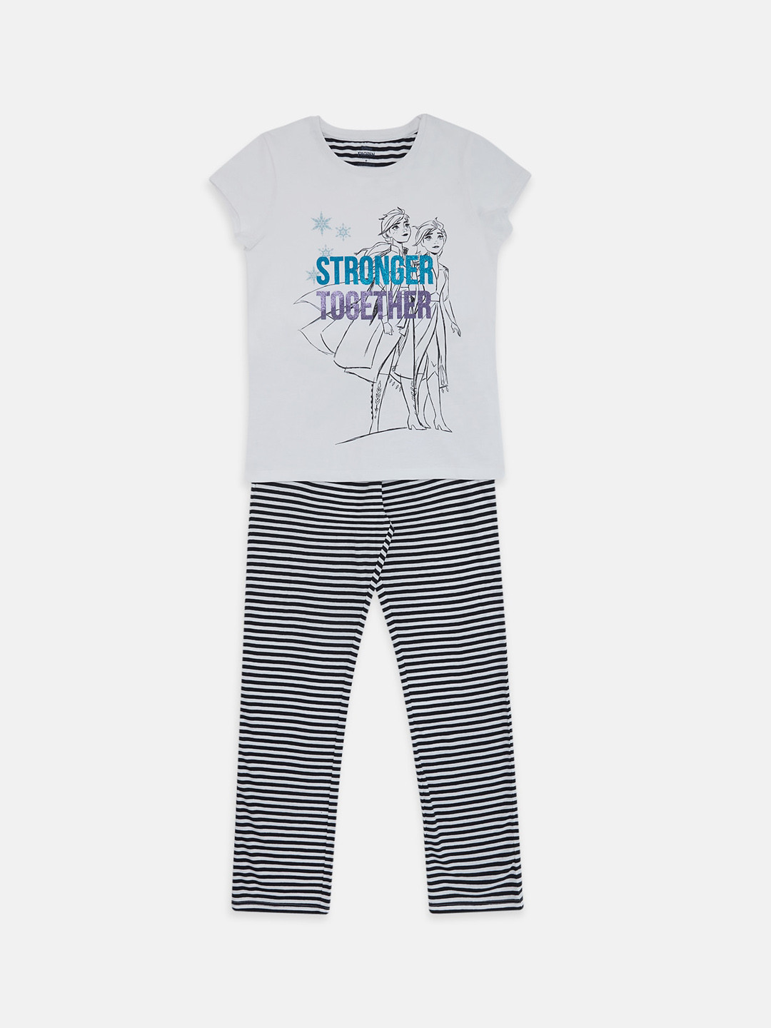 

Pantaloons Junior Girls Elsa And Anna Printed Pure Cotton T-shirt with Trousers, Navy blue