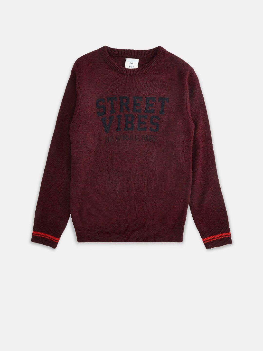 

Pantaloons Junior Boys Typography Printed Acrylic Pullover, Red
