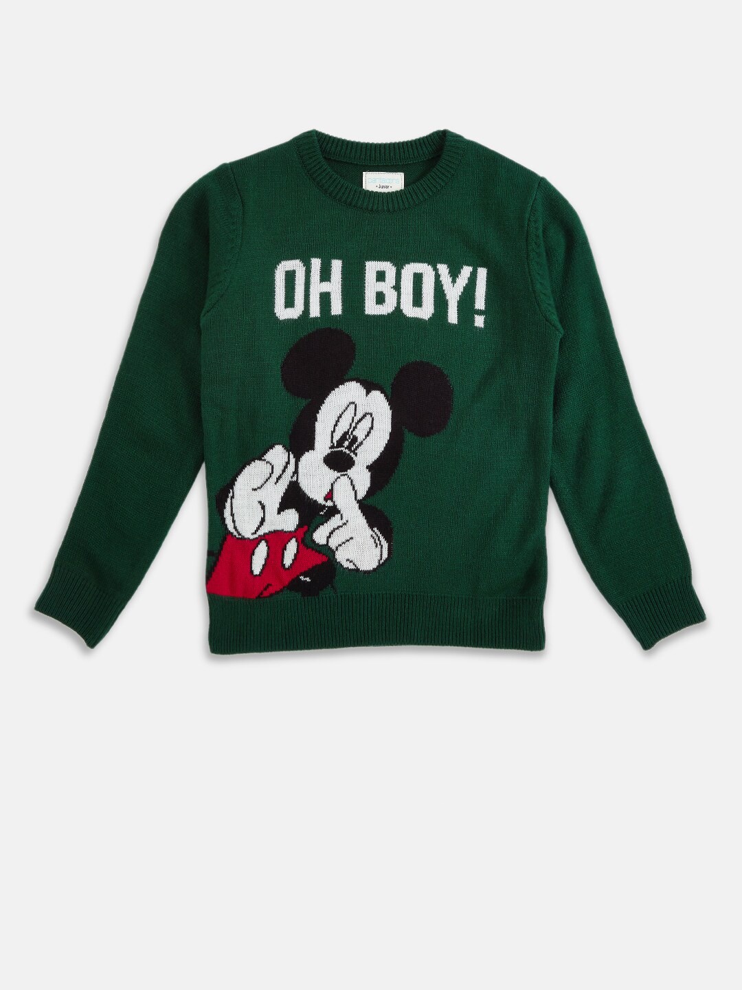 

Pantaloons Junior Boys Mickey Mouse Printed Acrylic Pullover, Green