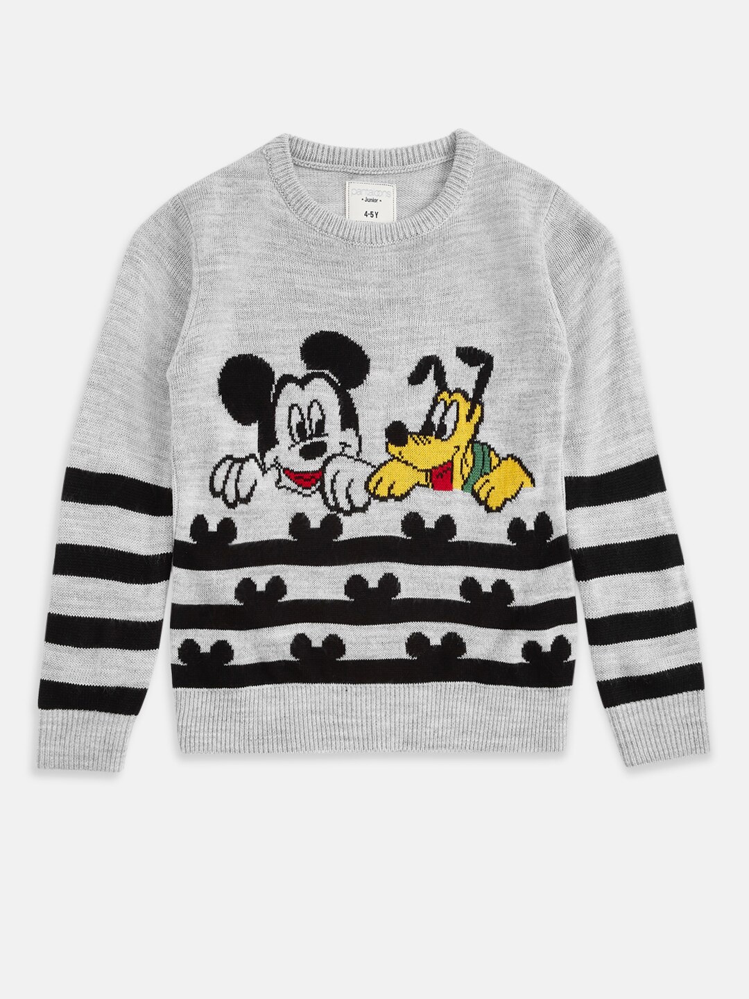 

Pantaloons Junior Boys Mickey Mouse Printed Acrylic Pullover, Grey melange