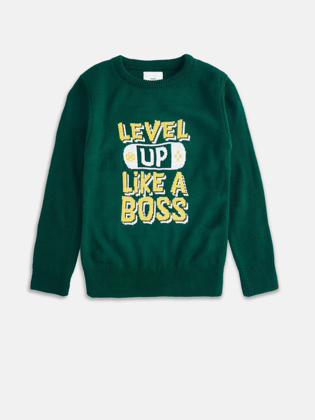 

Pantaloons Junior Boys Typography Printed Acrylic Pullover, Green