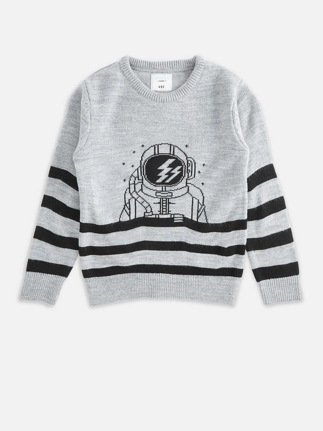 

Pantaloons Junior Boys Graphic Printed Acrylic Pullover, Grey melange