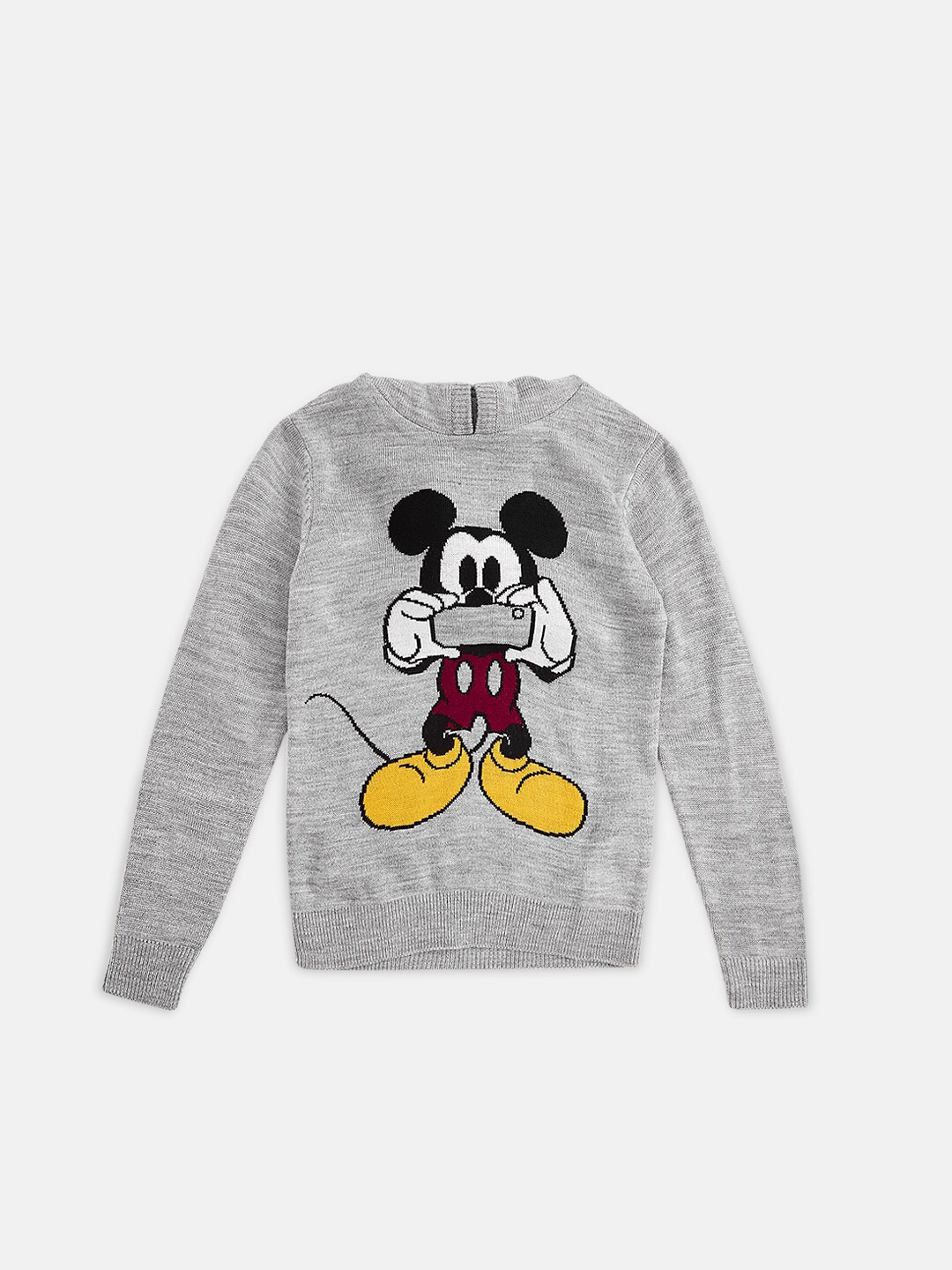

Pantaloons Junior Girls Mickey Mouse Printed Acrylic Pullover, Grey melange