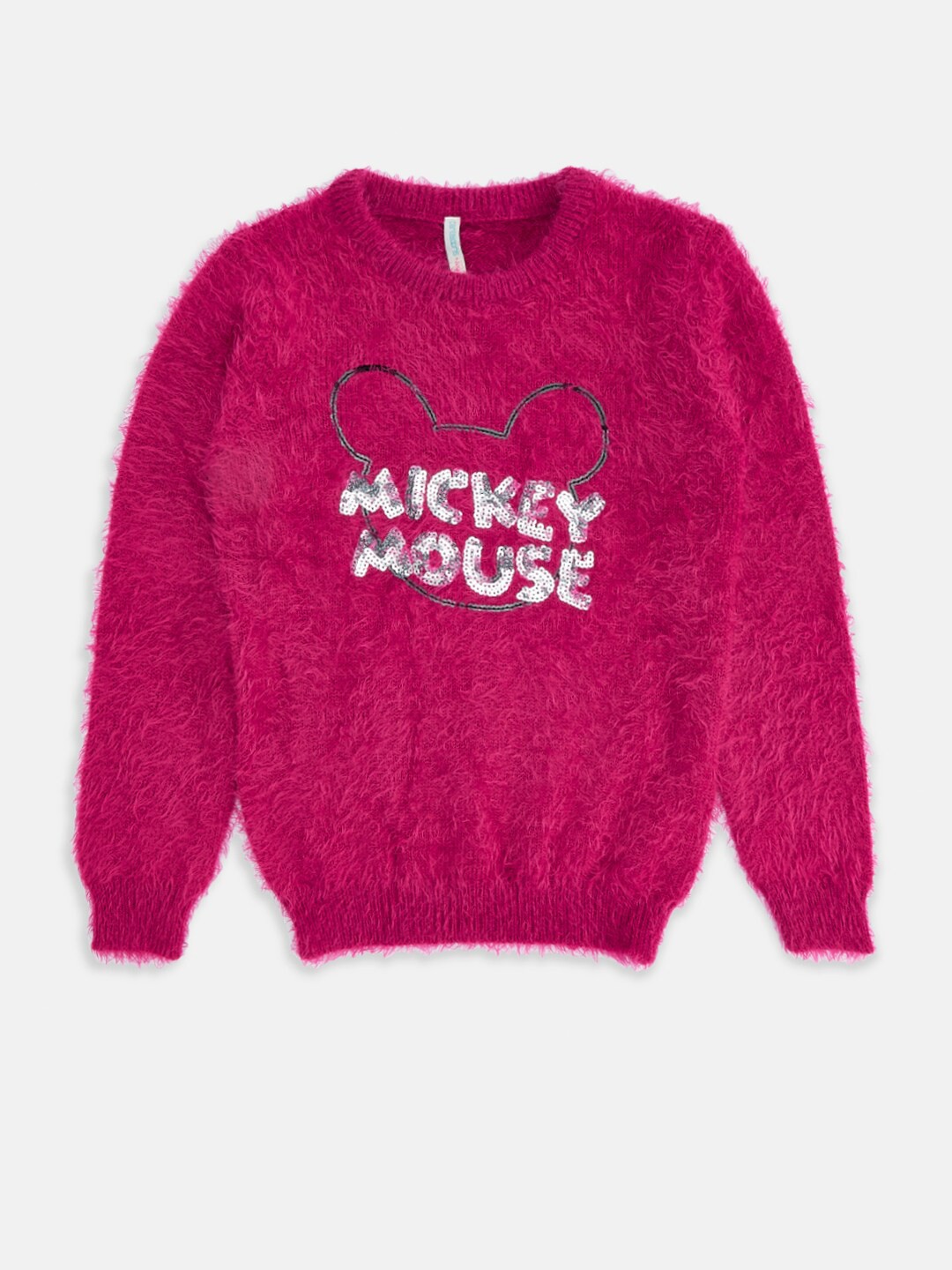 

Pantaloons Junior Girls Mickey Mouse Printed Wool Pullover Sweatshirt, Fuchsia