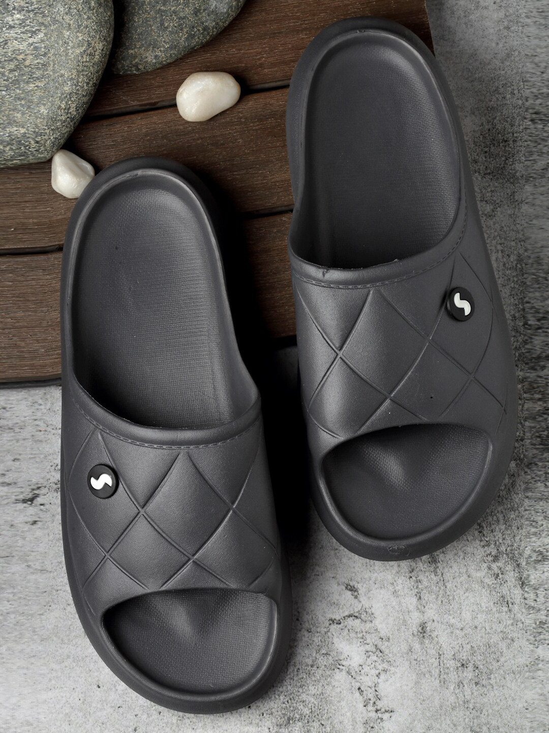 

Solethreads Men DRIBBLE Solid Open Toe Waterproof Slip On Slides, Black