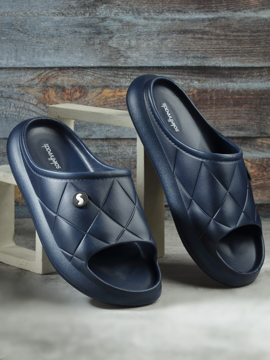 

Solethreads Men DRIBBLE Solid Open Toe Waterproof Sliders, Navy blue