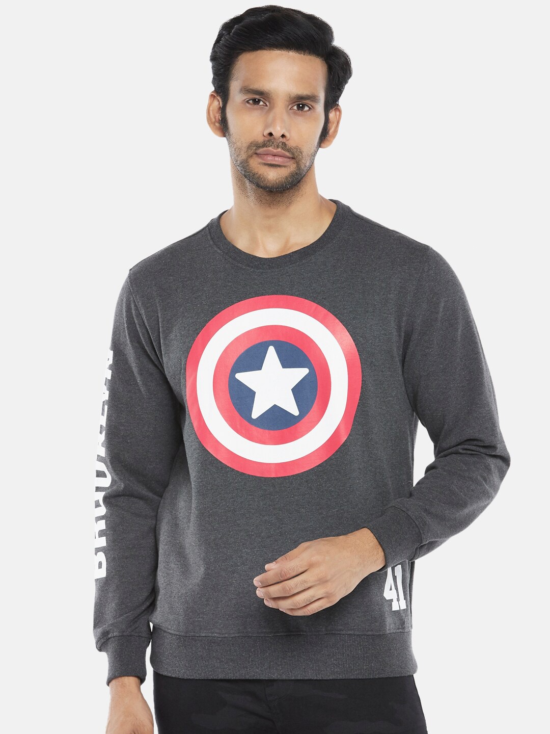 

SF JEANS by Pantaloons Marvel Printed Cotton Pullover, Grey melange
