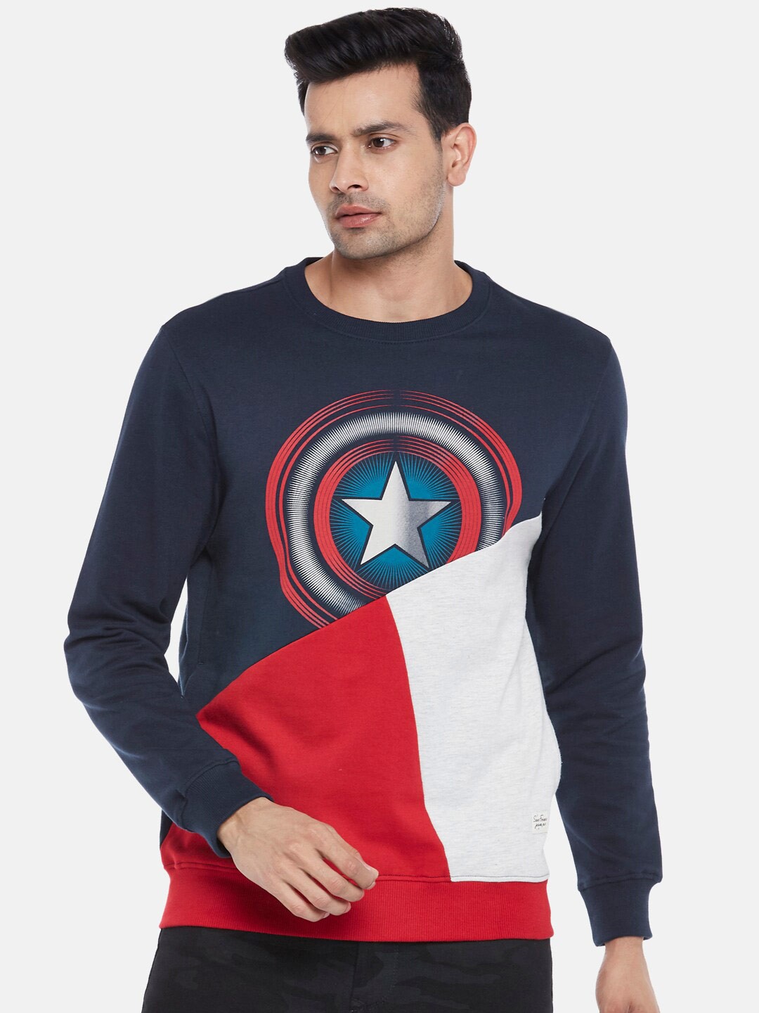

SF JEANS by Pantaloons Marvel Printed Cotton Pullover, Navy blue