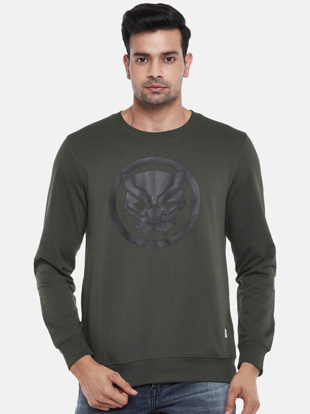 

SF JEANS by Pantaloons Graphic Printed Cotton Sweatshirt, Olive