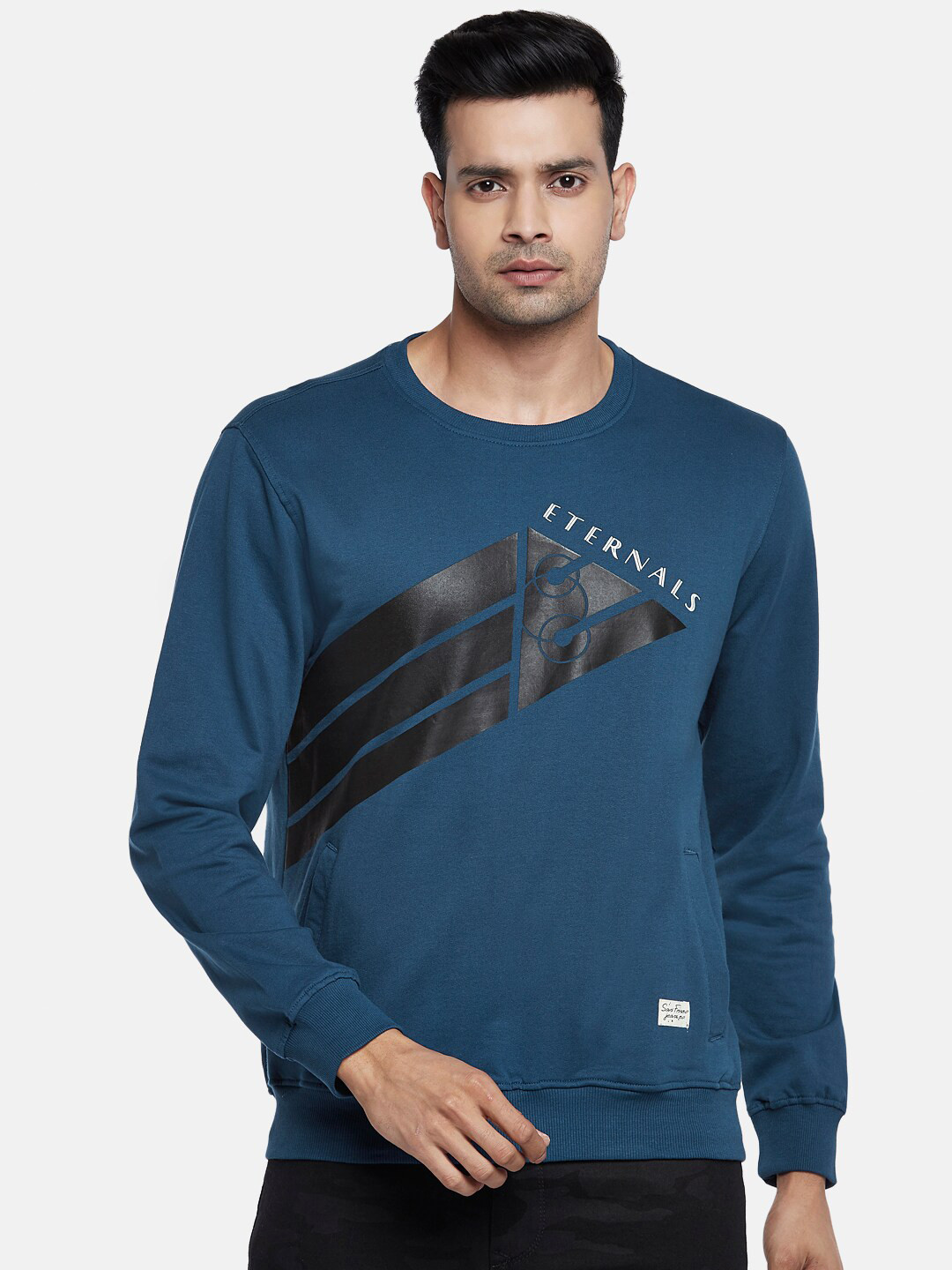 

SF JEANS by Pantaloons Typography Printed Cotton Pullover, Navy blue