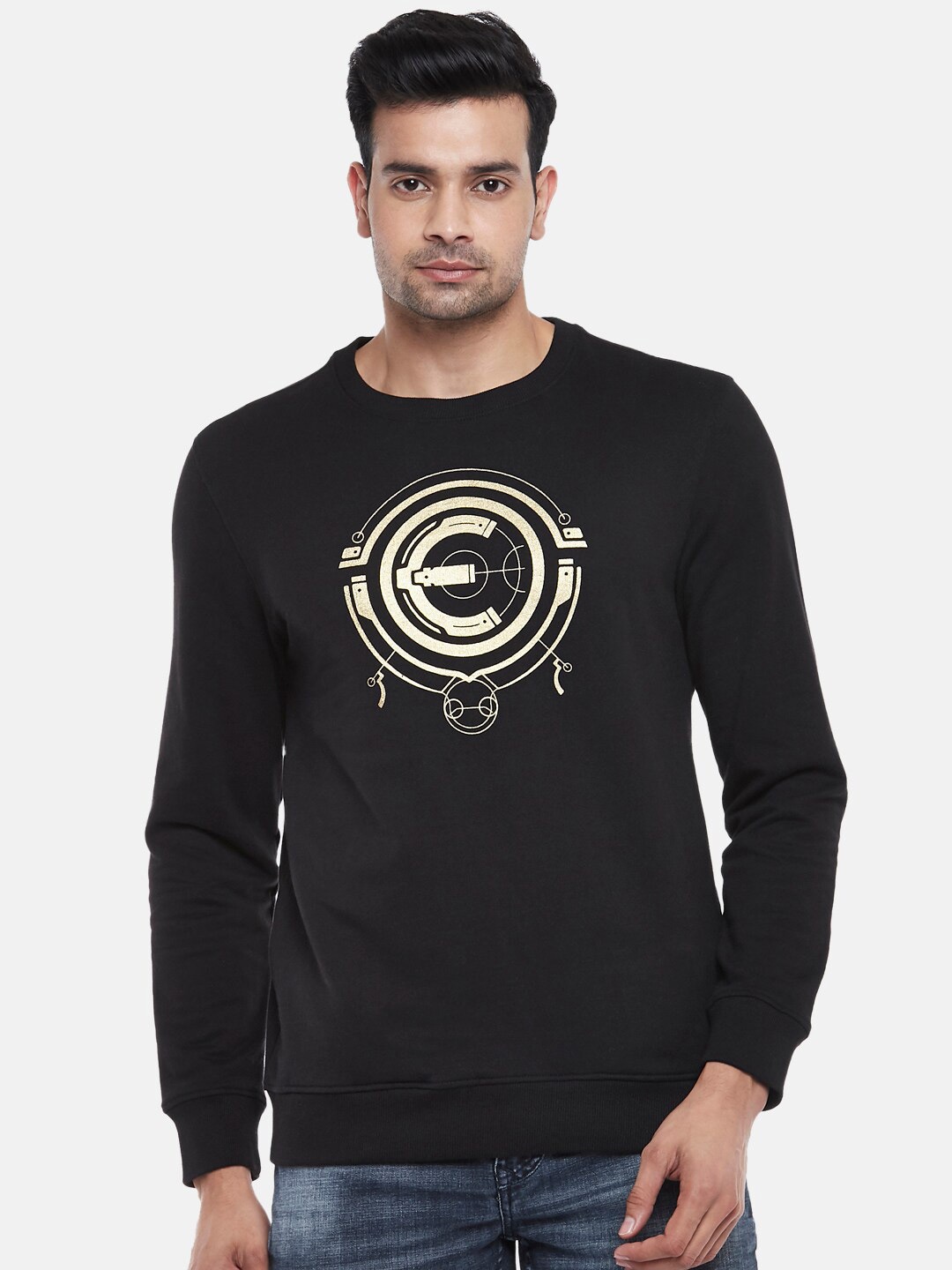 

SF JEANS by Pantaloons Graphic Printed Cotton Pullover Sweatshirt, Black