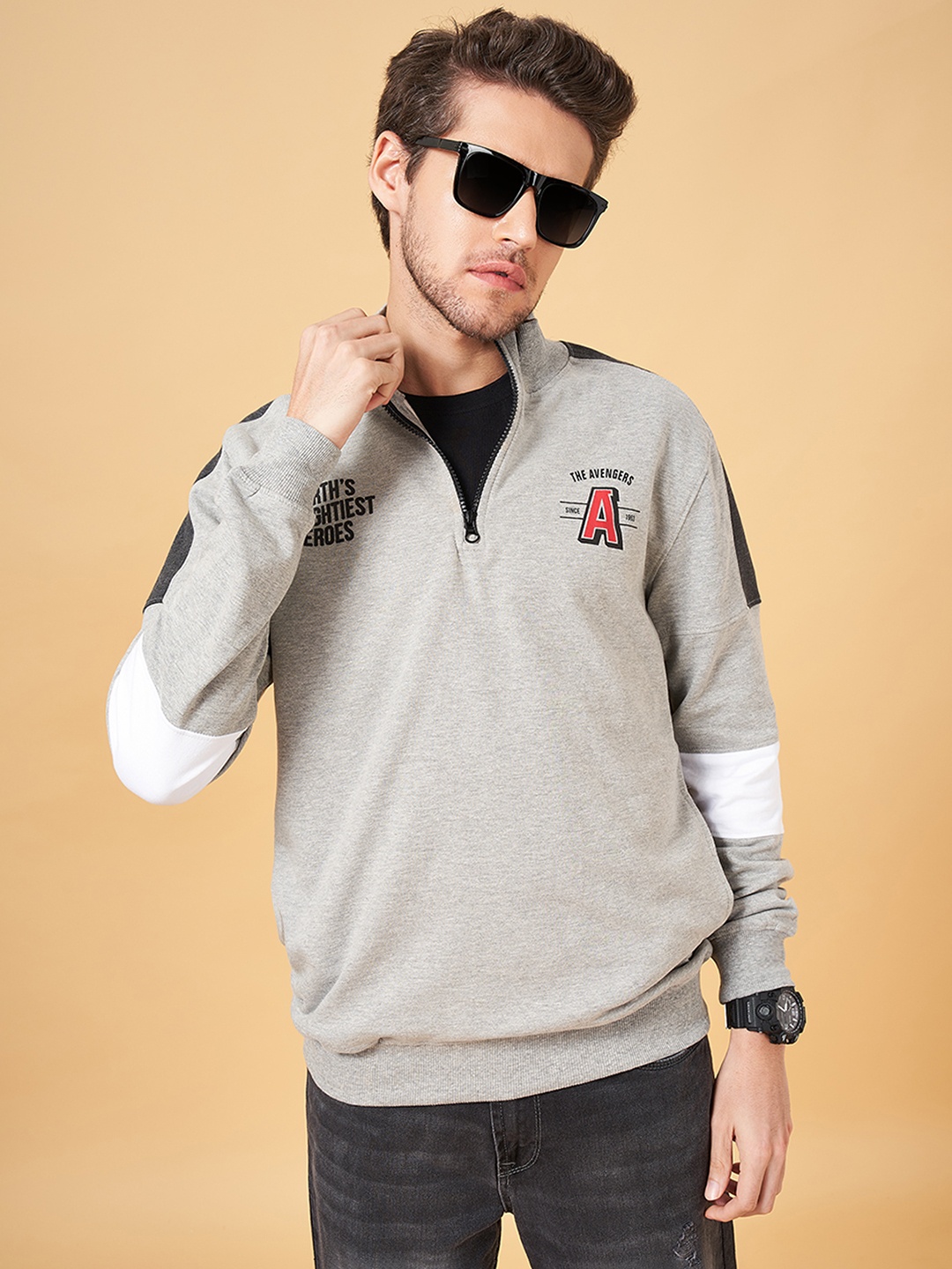 

SF JEANS by Pantaloons Mock Collar Long Sleeves Sweatshirt, Grey
