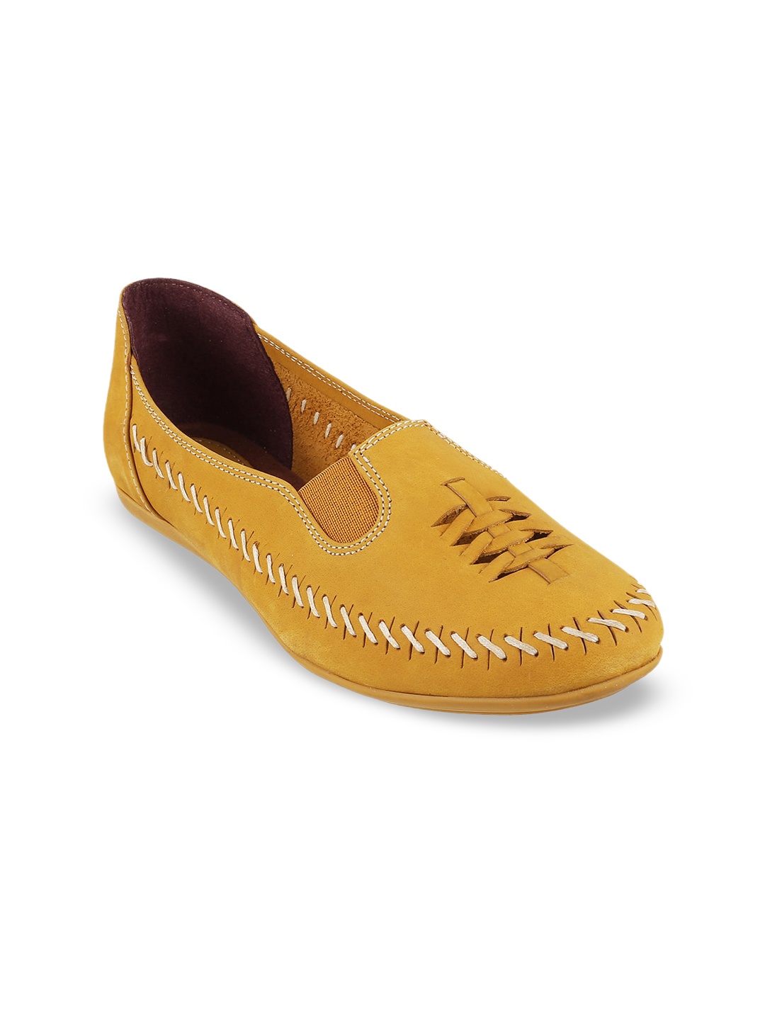 

Catwalk Round Toe Leather Ballerinas, Yellow